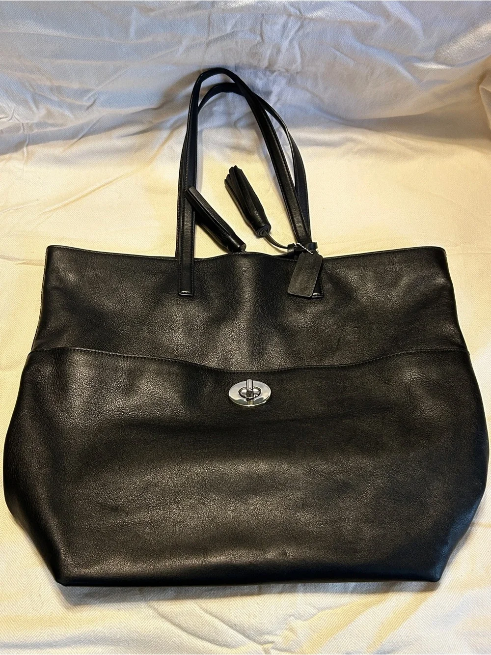 Coach Black Leather Tote with Tassel Details